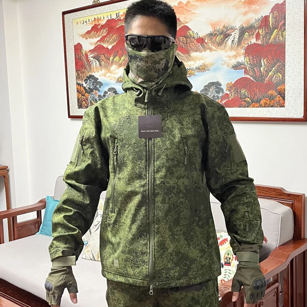 남성용 전술 재킷, 야외 스포츠 소프트 쉘 루카모 위장 코트, 훈련 양털 따뜻한 방수 방풍 여행 카고 재킷