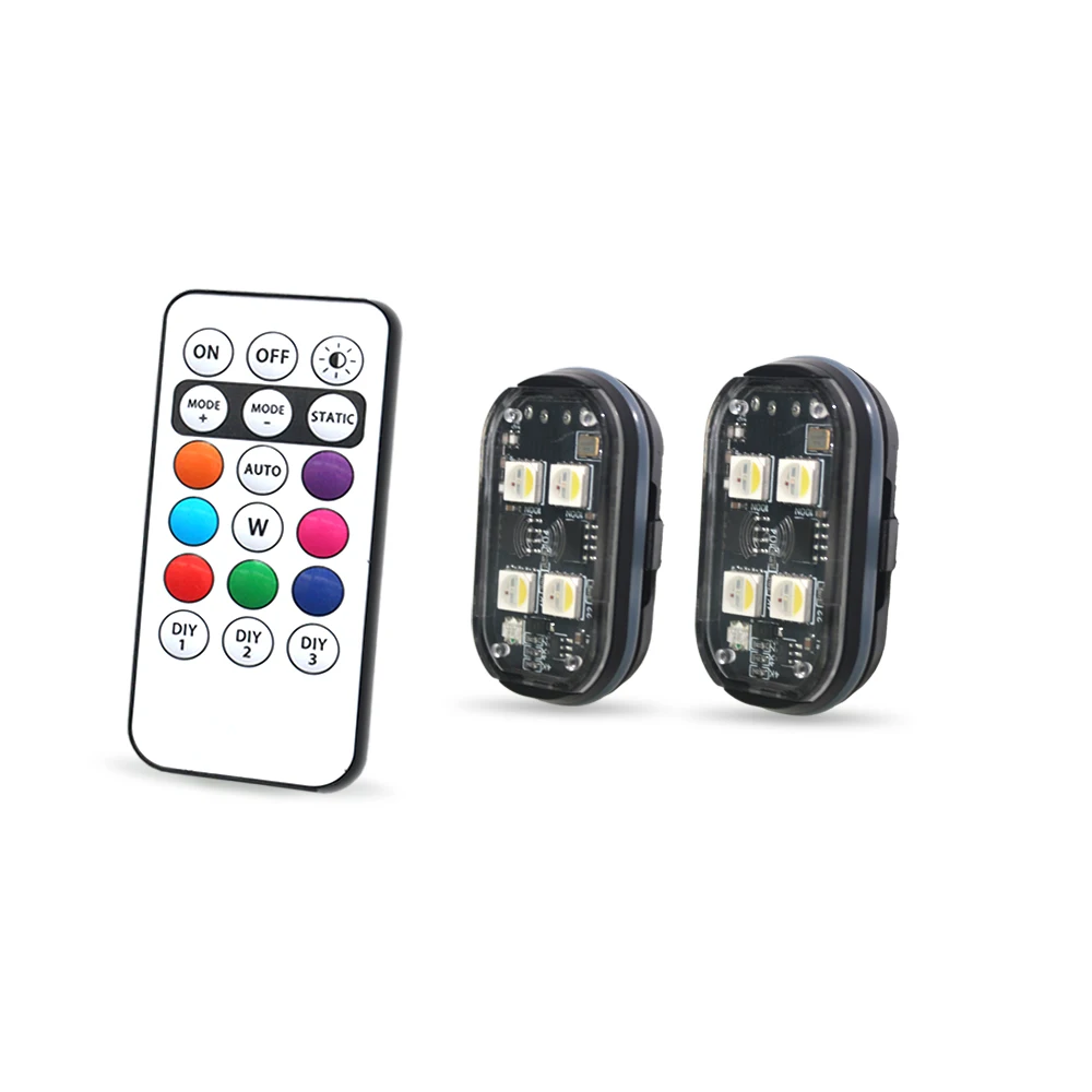 2/4 pces sem fio led luzes estroboscópicas decoração do carro atmosfera luz, 8 cores recarregável luzes led anti-colisão luz de advertência led