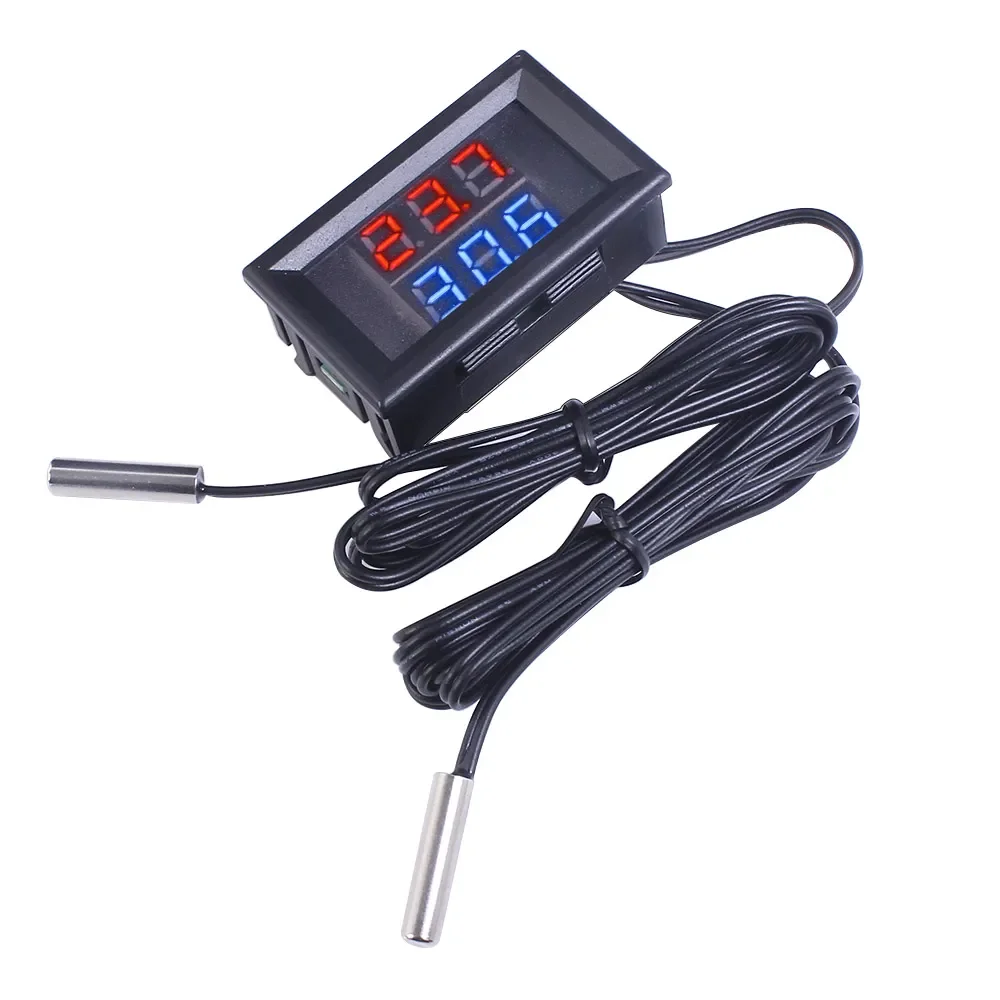 미니 LED 듀얼 디스플레이 디지털 온도 센서, NTC 방수 금속 프로브 온도 테스터, DC 4V  28V, 0.28 인치