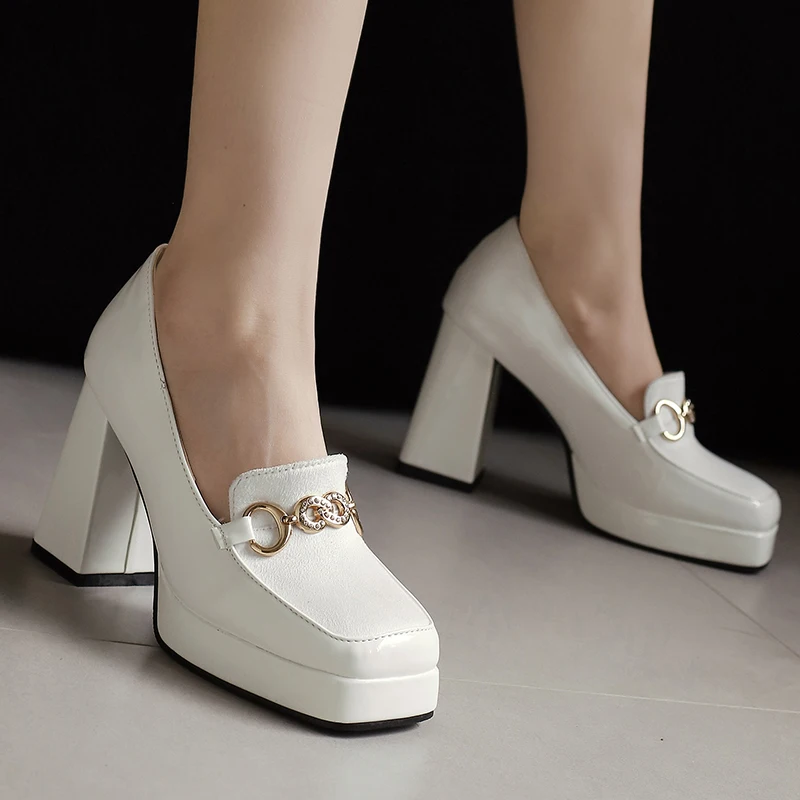 Chunky Platform Loafers Women 2024 Spring Autumn Thick High Heels Pumps Woman Slip on Pu Leather Lady Office Goth Shoes Female