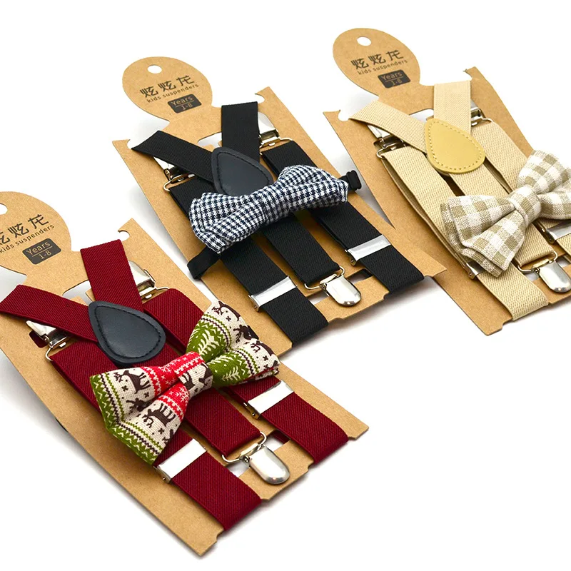 Children Solid Color Suspenders Bowtie Sets Boys Girls Party Wedding Y-Back Shirt Braces Butterfly Belt Kids Pants Jeans Bow Tie
