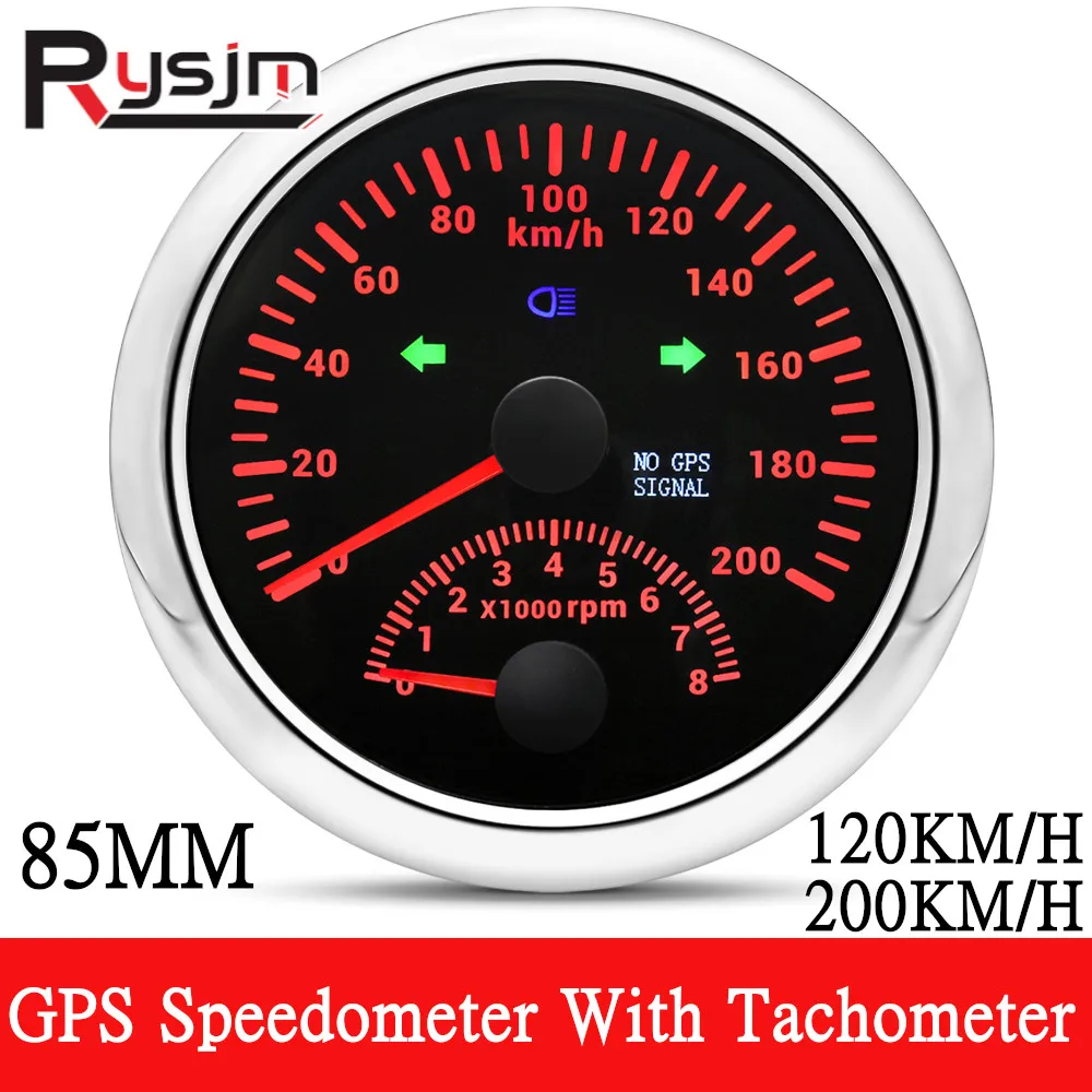85mm Digital Car Truck Boat GPS Speedometer Gauge 0-200KM/H 0-120kmh Speed Meter Tachometer 8000RPM for Car Boat ATV 9-32V speed gauges speed meter engine tachometer hour meter