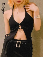 

Darlingaga Streetwear Hot Sale Halter Neck Sexy Top Women Backless Irregular Club Party Summer Crop Tops Ring Split Cami Outfits