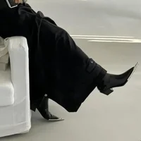 Luxury Designer Pointed Toe Chelsea Boots Women 2025 Fall Chunky Heel Metal Toe Decoration High Heels Side Zip Black Ankle Boots - Image 6