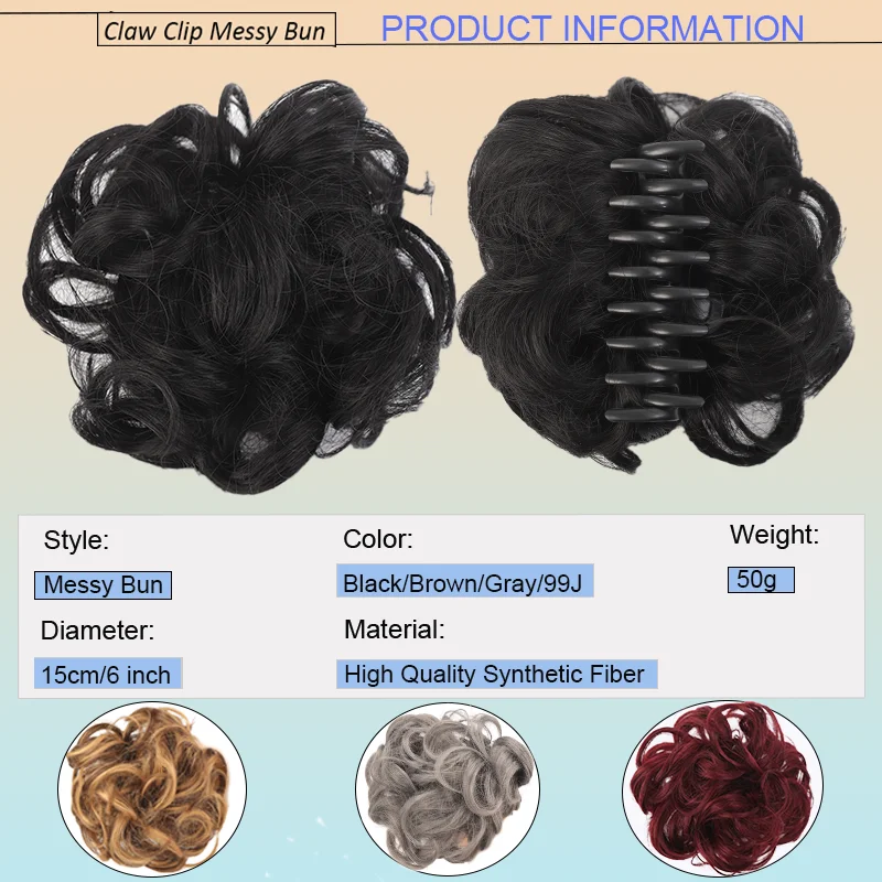 LUPU Synthetic Claw Clip Messy Bun Hair Piece Wavy Curly Hair Bun Extensions Clip In Claw Chignon Ponytail Updo For Women Girls