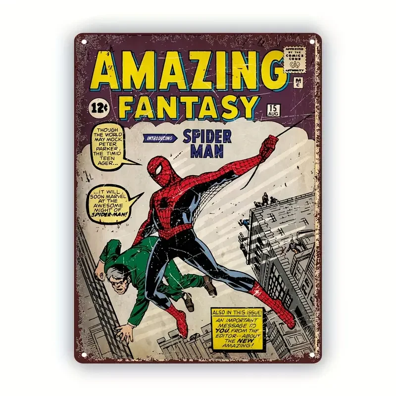 Licensed 1pc, Vintage Metal Signs Marvel Comics Spider-man Poster For Home Bar Pub Garage Decor Gifts Retro Vintage Metal Tin/Al