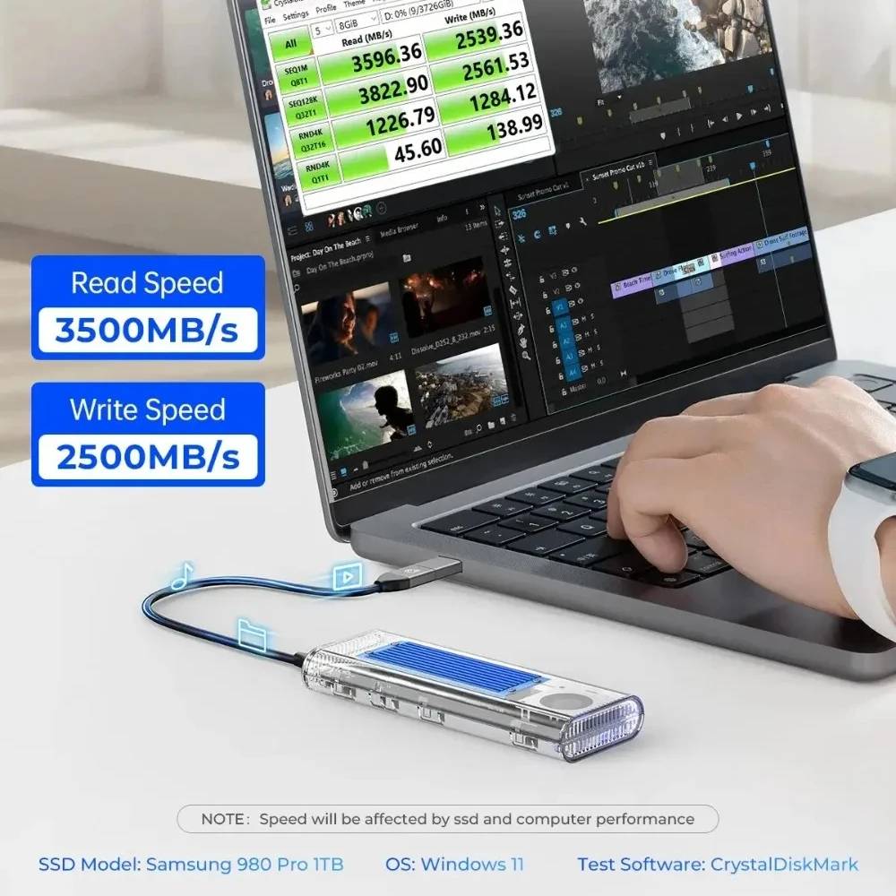 Orico-ssd Case com Ventilador de Refrigeração Gabinete Compatível com Thunderbolt Usb Usb3.2 para Macbook Pro m2 Nvme 20 Gbps 40gbps - Imagem 5