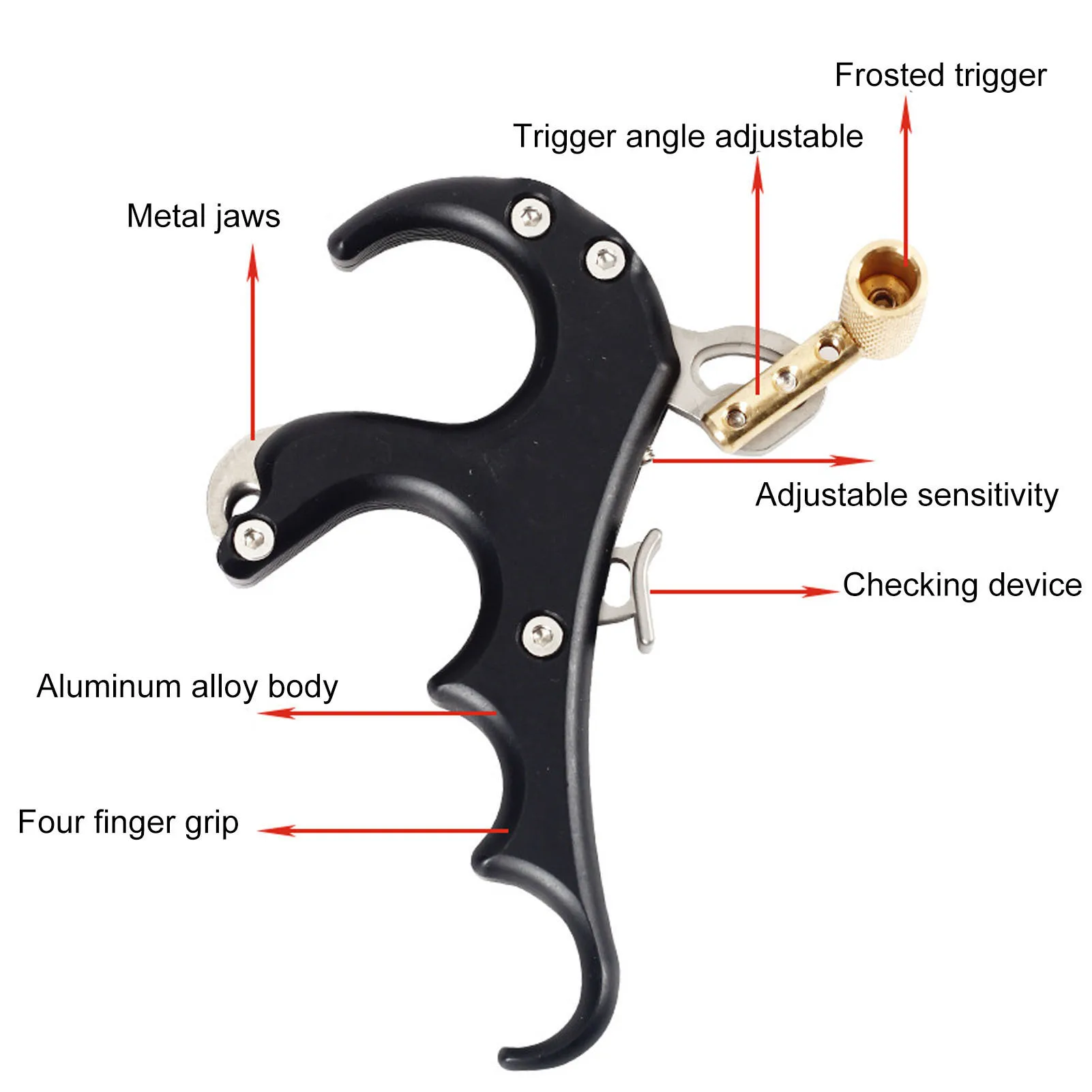 Description Picture 6 of itemBow Release Aids Bow 4 Fingers Thumb Trigger Aluminum Alloy Sensitivity Adjustable 4 Finger Compound Release Aids Spreader Grip