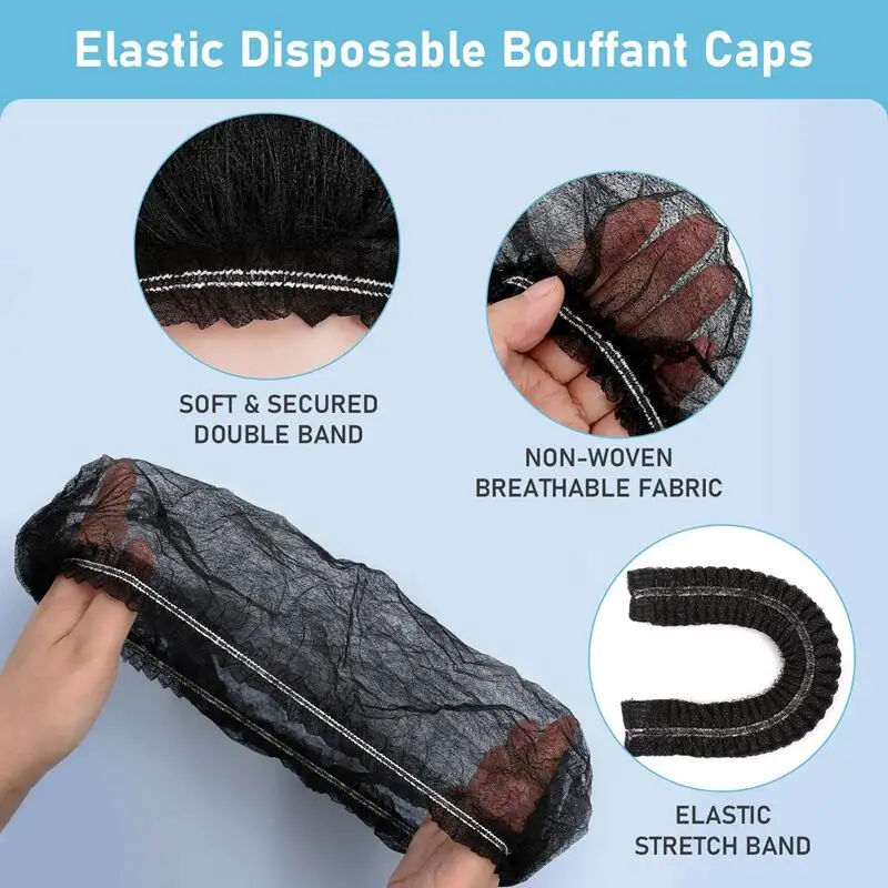 Disposable Shower Cap 100Pcs Elastic No Woven Hair Head Cover Nets Large Dustproof Hair Caps Makeup DIY Hair Dye Tatoo  Bath Cap 3