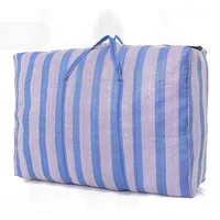 Blue Striped Large Capacity Nylon Woven Travel Bag Unisex Moving Packaging Luggage Storage Solution for Easy Travel Organization