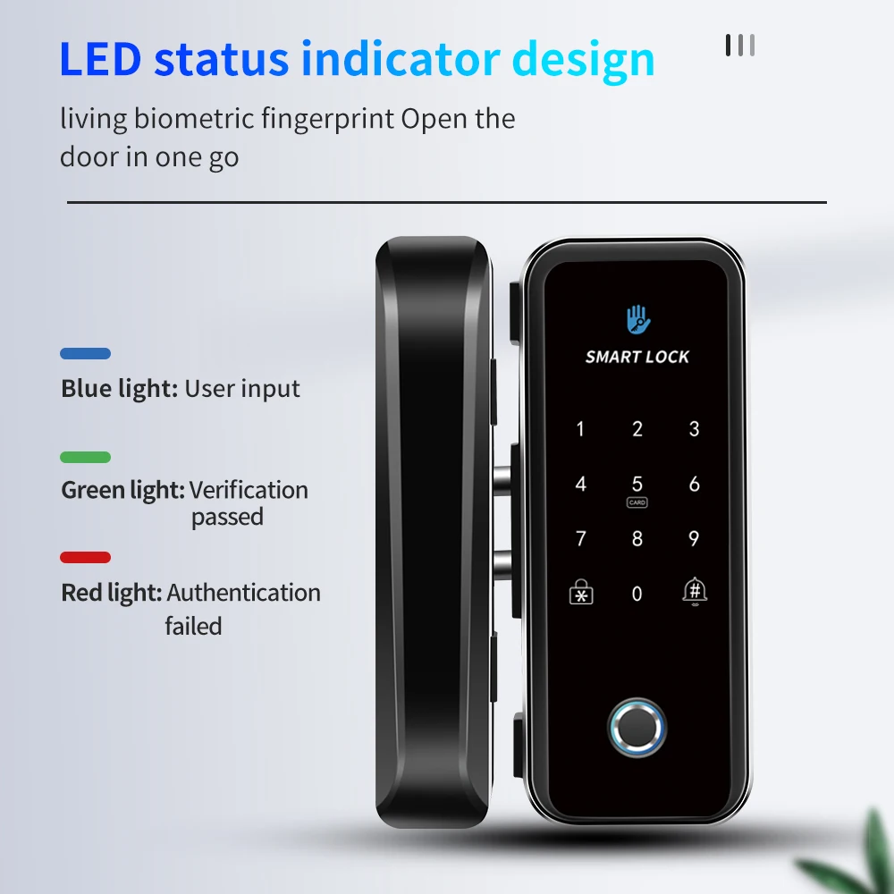 Fingerprint WIFI Electronic Smart Lock TTLOCK APP 13.56Mhz RFID Card Password for Framed or Frameless Glass Door Keyless No-wire