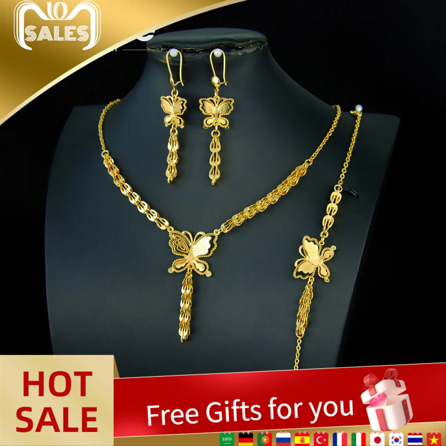 Dubai Fashion Butterfly Jewelry Set 21k Gold Plated Arabic Bridal