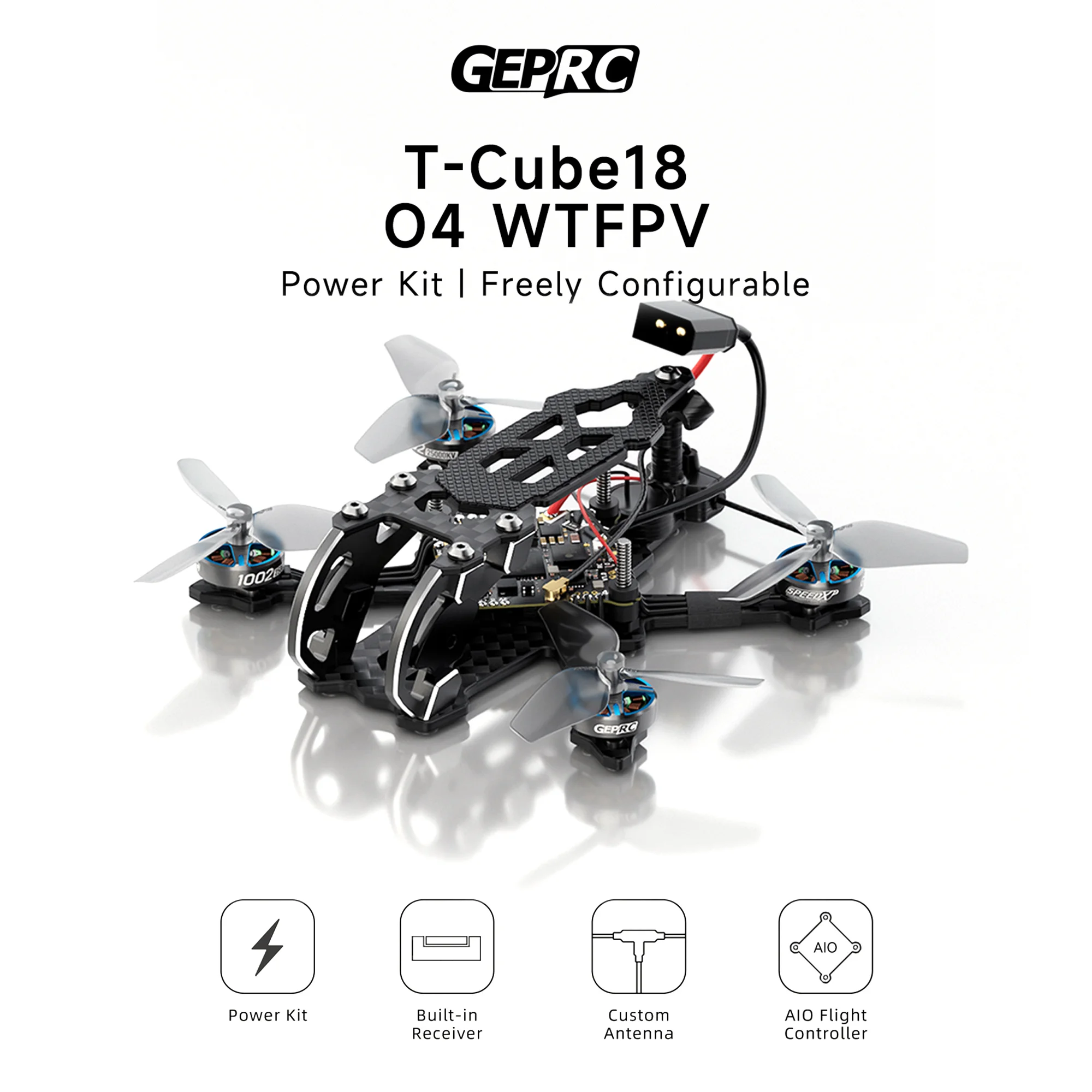 GEPRC T-Cube18 O4 WTFPV Quadcopter with Built-in ELRS 2.4G /Analog SPEEDX2 1002 18000KV 1.8 Inch RC Freestyle Drone