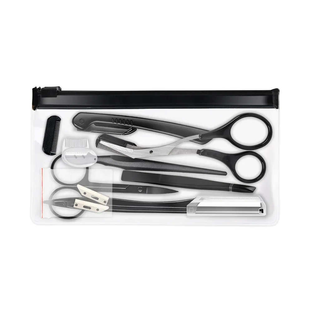 Eyebrow Trimmer Set Stainless Steel Scissors Tweezers Comb Razor