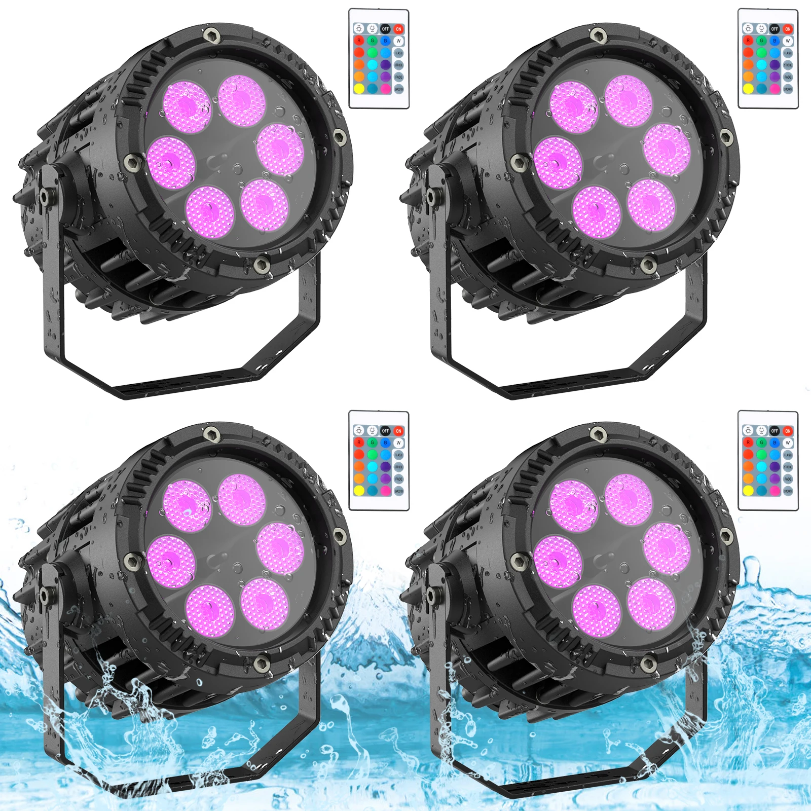 Yiflamefly 4Pcs IP67 Waterproof Par Lights 6X3W LED RGB Outdoor Stage ...