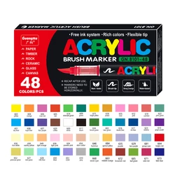 Vibrant Acrylic Paint Pens with Brush Tips for Creative DIY Crafts - Ideal for Rock, Wood, Canvas, and Stone Painting (48 Colors)
