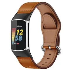 Premium Genuine Leather Strap for Fitbit Charge Wristbands - Elegant Business Bracelet for Men & Women (Brown)