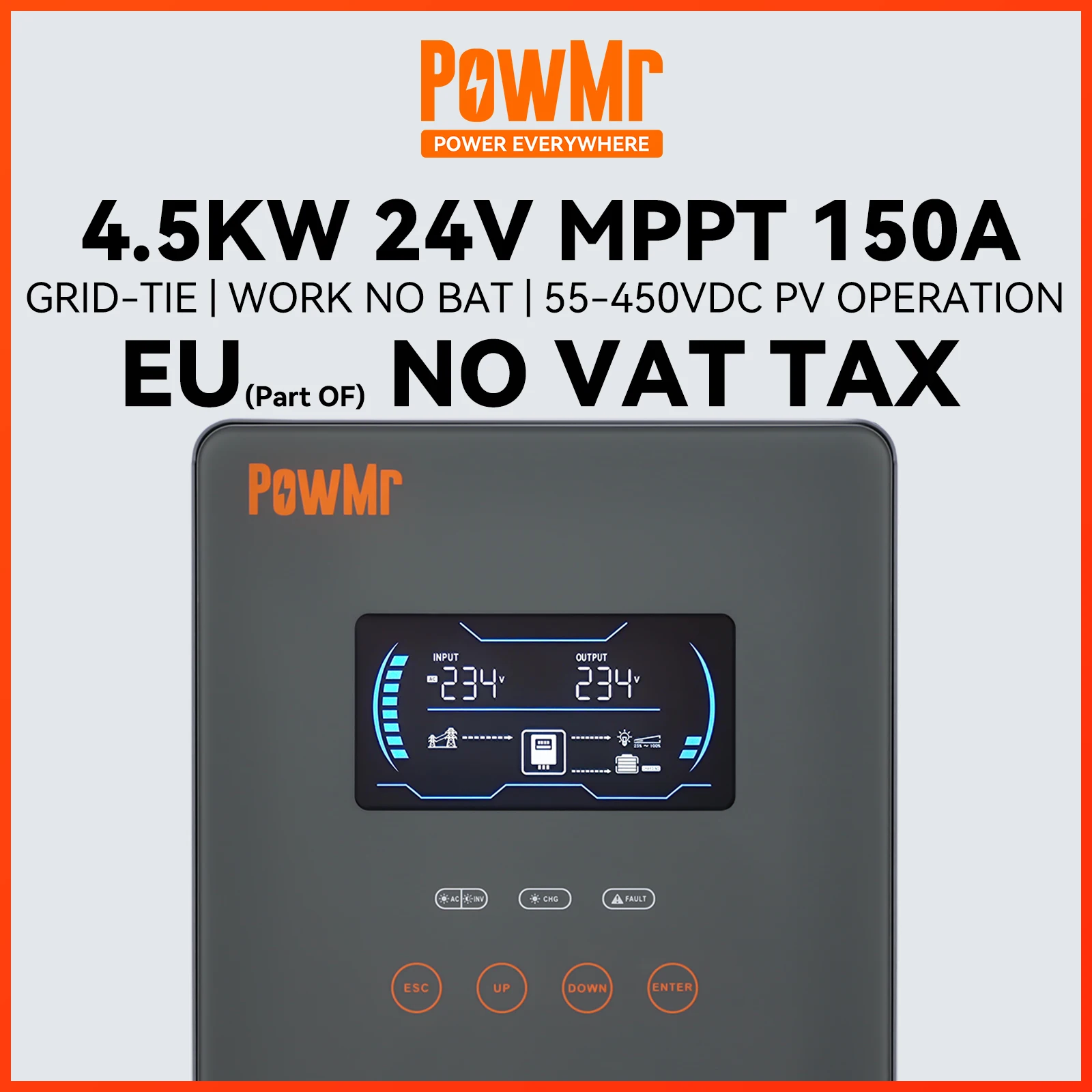 Powmr 4.5Kw 24V Inverter Solare Ibrido Mppt On Grid Off Grid Inverter Solare Onda Sinusoidale Pura Max Ingresso Fotovoltaico 6000W 450V
