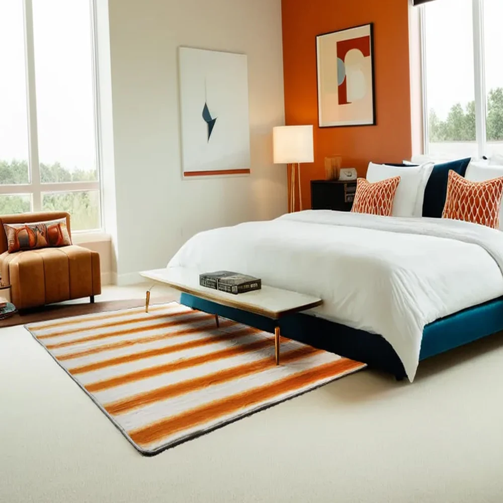 

Faux Fur Rectangle Rug Orange and white stripes Plush Area Shag Rugs Floor Carpets for, Cute Shaggy Fuzzy Home Decor