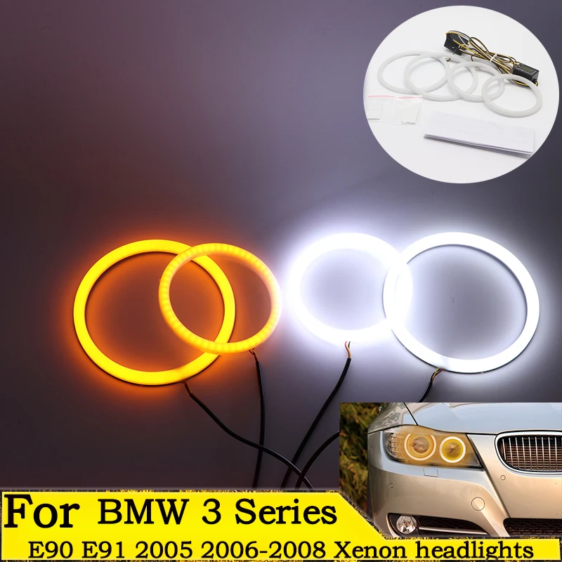 White LED Angel Eyes Cotton Halo Rings For BMW 3series E90 E91 05-08  Headlight