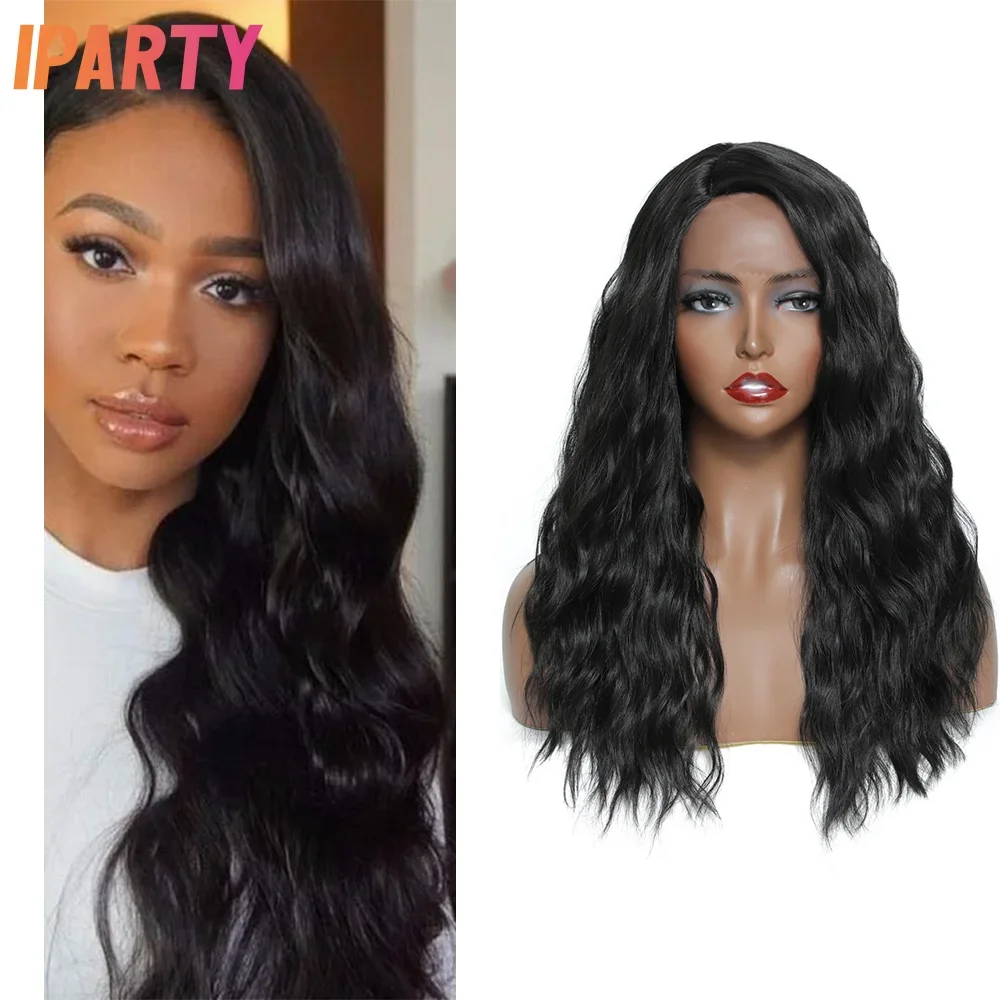 

Iparty Synthetic Lace 22 Inches Black Color Side Part Water Wavy Wigs For Women Heat Resistant Fibers Multi Color Optional Daily
