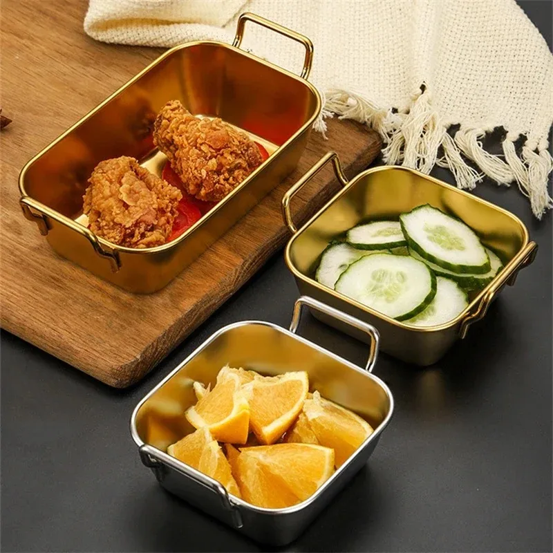 304 Stainless Steel Food Storage Tray with Handle for Baking Pastry Pan BBQ Snacks Kitchen Plate Sushi Dish
