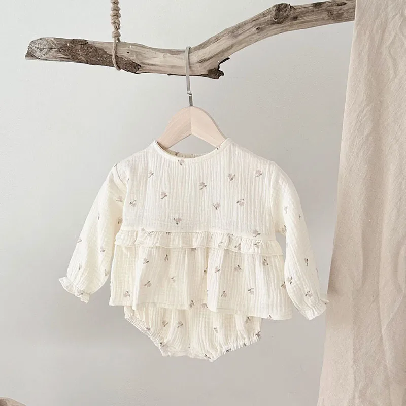 Cotton Baby Girl Floral Long Sleeve Outfit