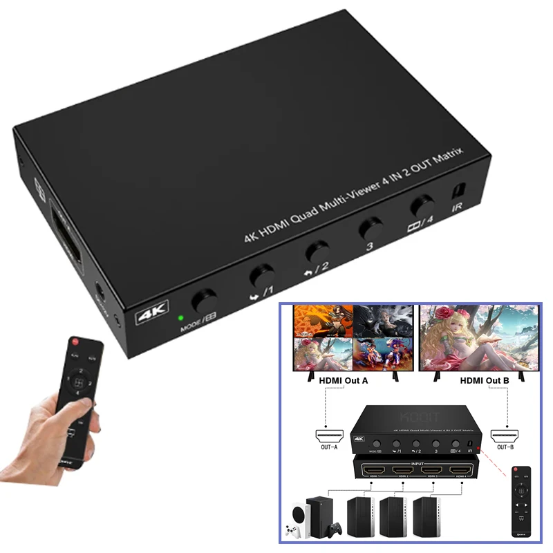 One Screen Hdmi-Compatibile Matrix 4 X2 Hub 4 Way Ch Interruttore Splitter Compatibile Con Hdmi In Tempo Reale Docking Multifunzione 4 In 2 Out