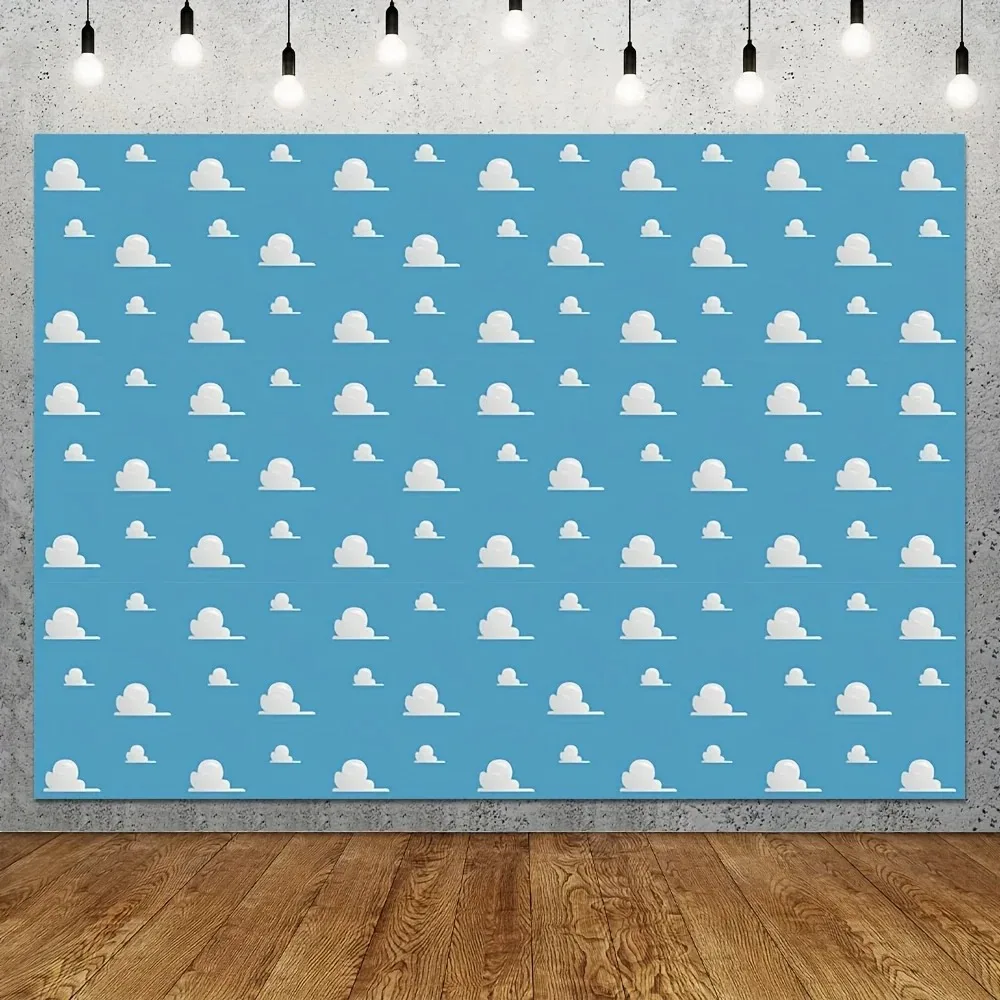 Cartoon Blue Sky and White Clouds Party Backdrop