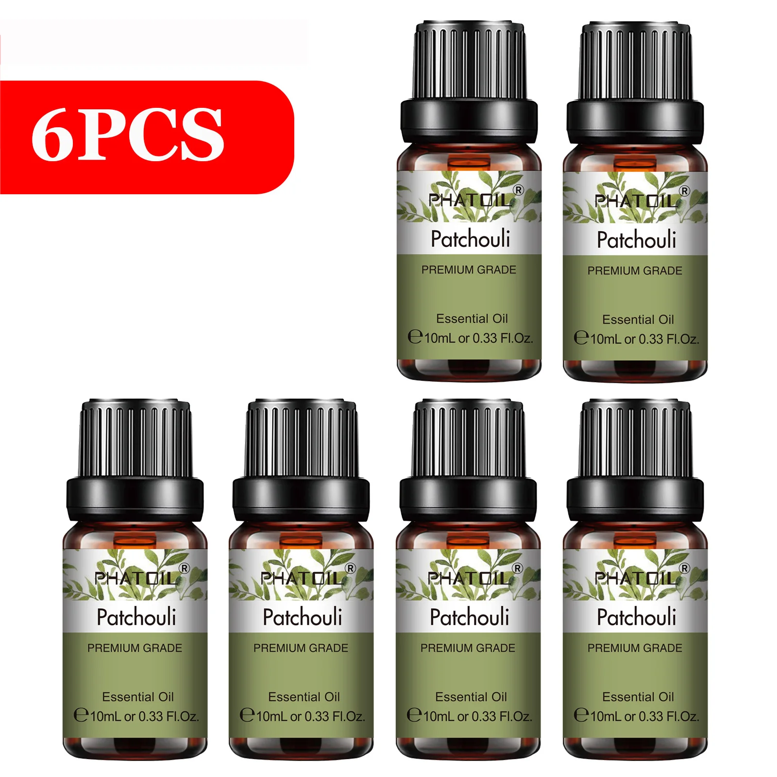 PHATOIL 6-Piece Pure Essential Oil Collection: Lavender, Eucalyptus, Peppermint, Tea Tree, Orange, Lemongrass for Aromatherapy and Crafting