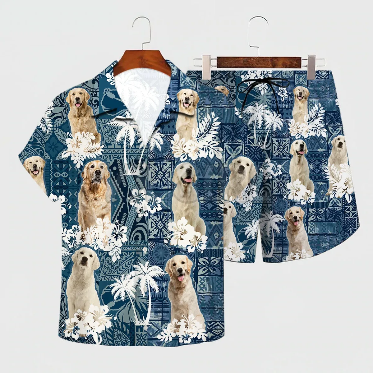 

Cream Golden Retriever Hawaiian Set 3D All Over Printed Hawaii Shirt + Beach Shorts Men For Women Funny Dog Sunmmer Clothes