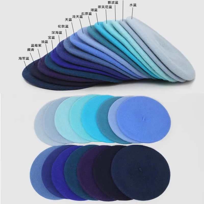 Blue Wool Beret Retro Knitted Painter Hat Bud Hat Japanese Autum Winter Vintage Caps Keep Warm Cute Casual Women Men Beret