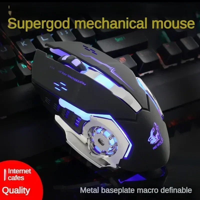Free Wolf V5 Wired Mouse Ergonomics RGB Metal Base Macro Programming CSGO E-Sports Gaming Mouse PC Gamer Laptop Accessories Gift