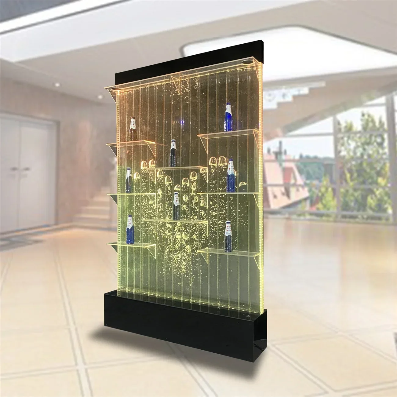 Made Bar Aquarium Design LED Acrylic Bubble Water Wall Cabinet Wine Shelves And Display
