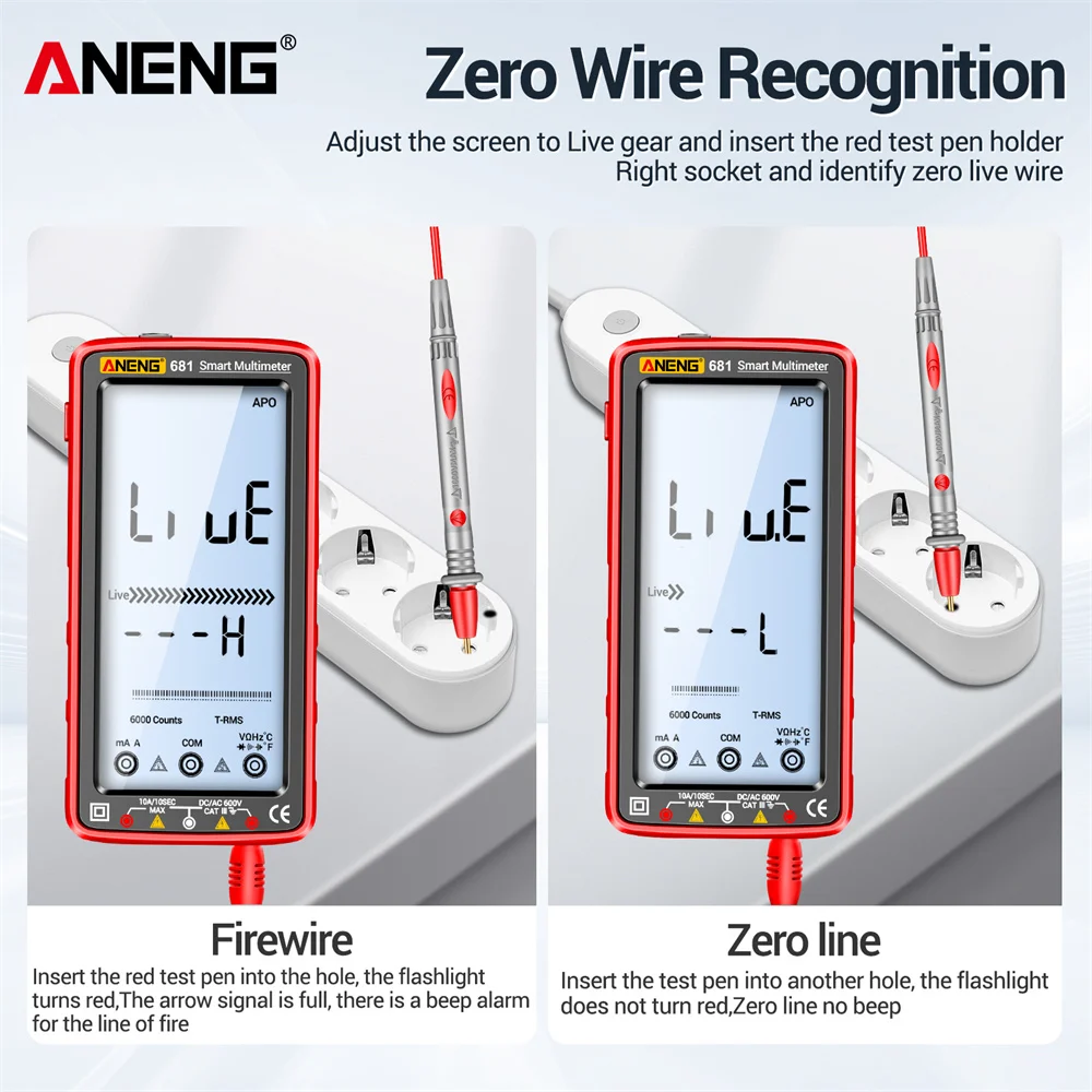 ANENG 681 Rechargable Digital Professional Multimeter Non-contact Voltage Tester AC/DC Voltage Meter LCD Screen Current Tester Digital Multimeter Multimeter Tester Voltage Meter Tester Voltage Detector Tester