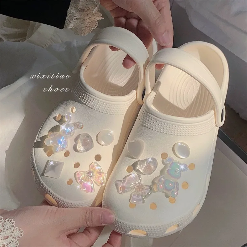 10PCS Summer Fashion Shoe Charm DIY Pins Crystal Rhinestone Rabbit Shoe Decoration Buckle for Clogs Shoes Accessories