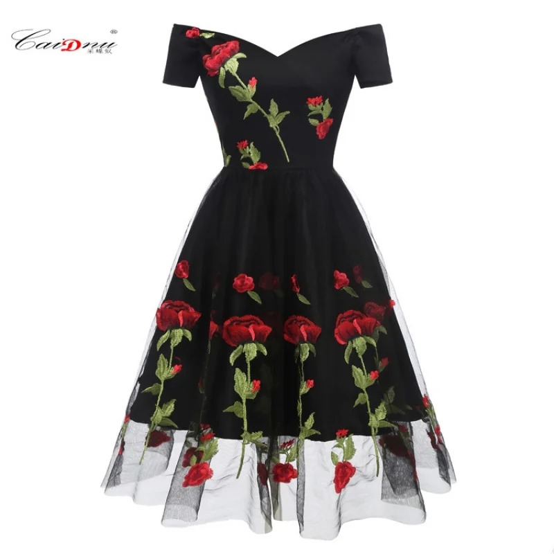 

Summer New Popular Party Dress Rose Lace Dress