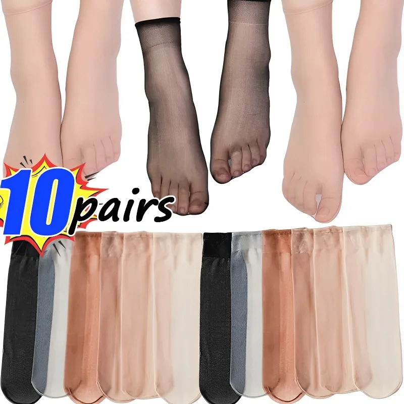 

5/10Pairs Summer Skin Color Transparent Thin Women Crystal Silk Socks Nylon Ladies Female Summer Short Ankle Silk Socks Meias