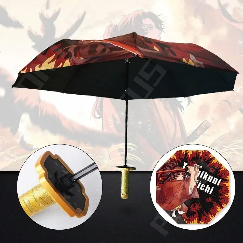 3-folding Demon Slayer Umbrella Kimetsu No Yaiba Tanjirou Katana Umbrella Kokushibo Anime Rain Gear Life Supply Home Accessories
