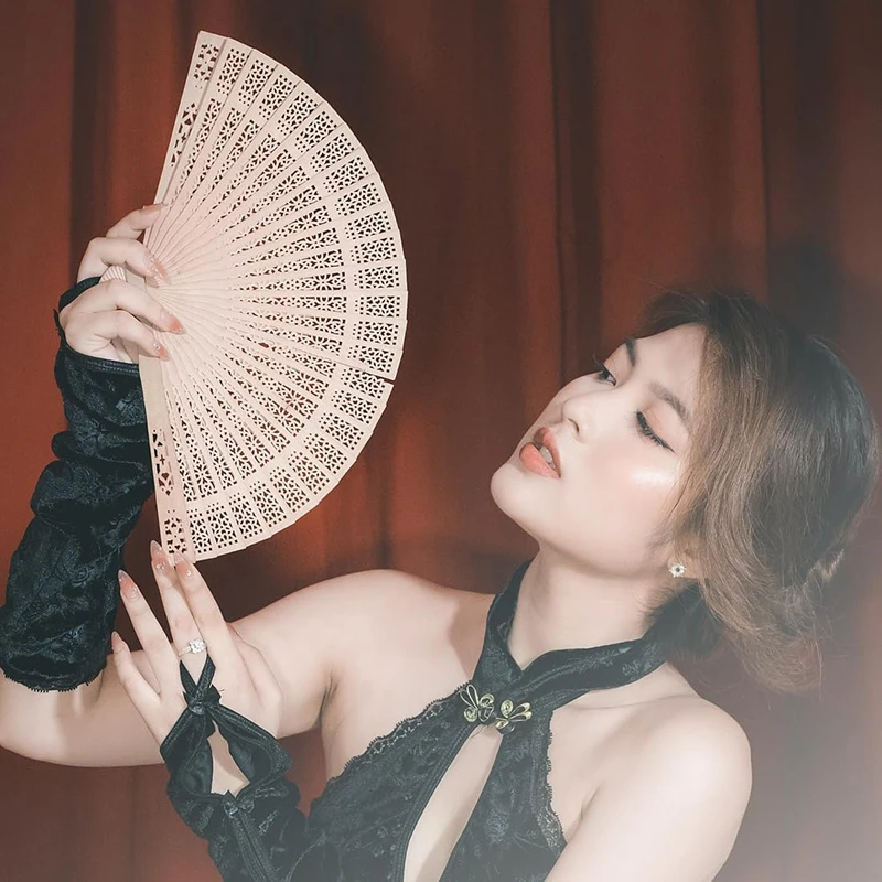 Vintage Silk Folding Hand Fan Bamboo Antique Custom Fan Chinese Style Female Dance Prop Portable Engraved Hand Held Decor folding fan hand fan silk fans