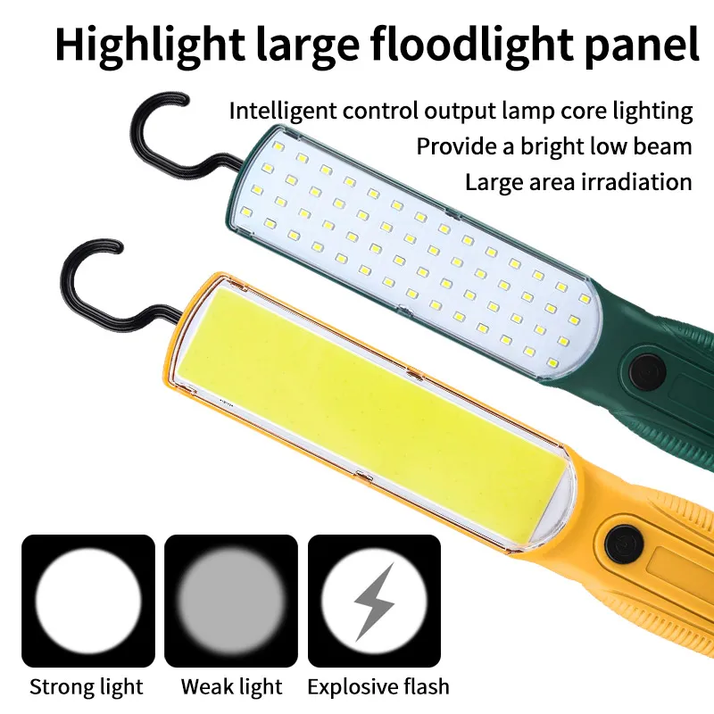 LED COB Work Light Handheld Floodlight USB Rechargeable Portable Camping Repair Emergency Flashlight with Magnet Hook led flashlight camping lights camping lamp led work light work light
