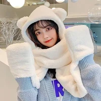 Autumn And Winter Cartoon Cute Bear Hat Scarf Three-in-one Korean Style Hat Warm And Comfortable Ear Protection All-in-one Hat 2