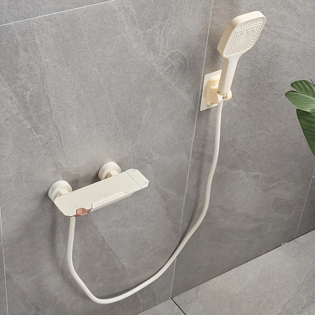 ก๊อกน้ำฝักบัวติดผนังห้องน้ำ สีโครเมียม/สีเทา แบบก้านโยกเดี่ยว ผสมน้ำร้อนน้ำเย็น พร้อมฝักบัวมือ 3