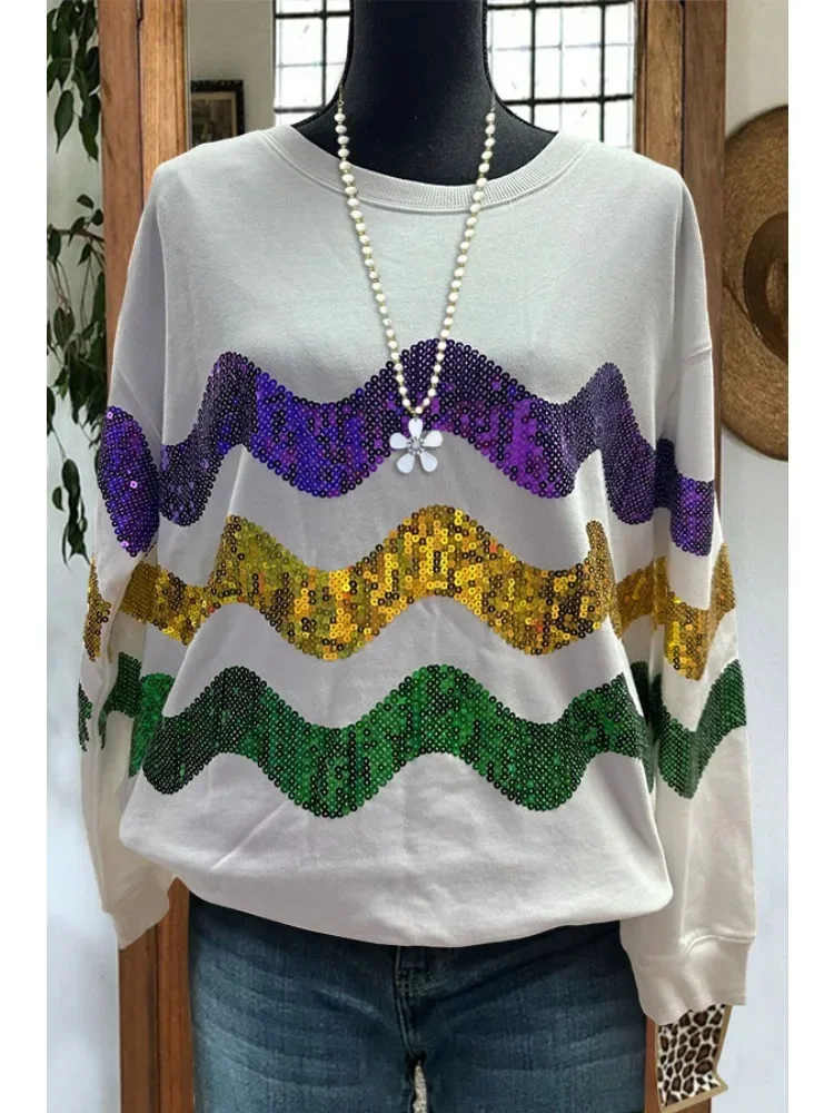 

Wavy Sequins Mardi Gras Sweatshirt Mardi Gras Sequin Wave Pullover