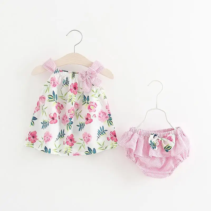 small baby clothing set	 Children's Baby Dress + shorts summer new cotton print girls suspender Dress Set Girls' set 2-piece set newborn baby clothing set