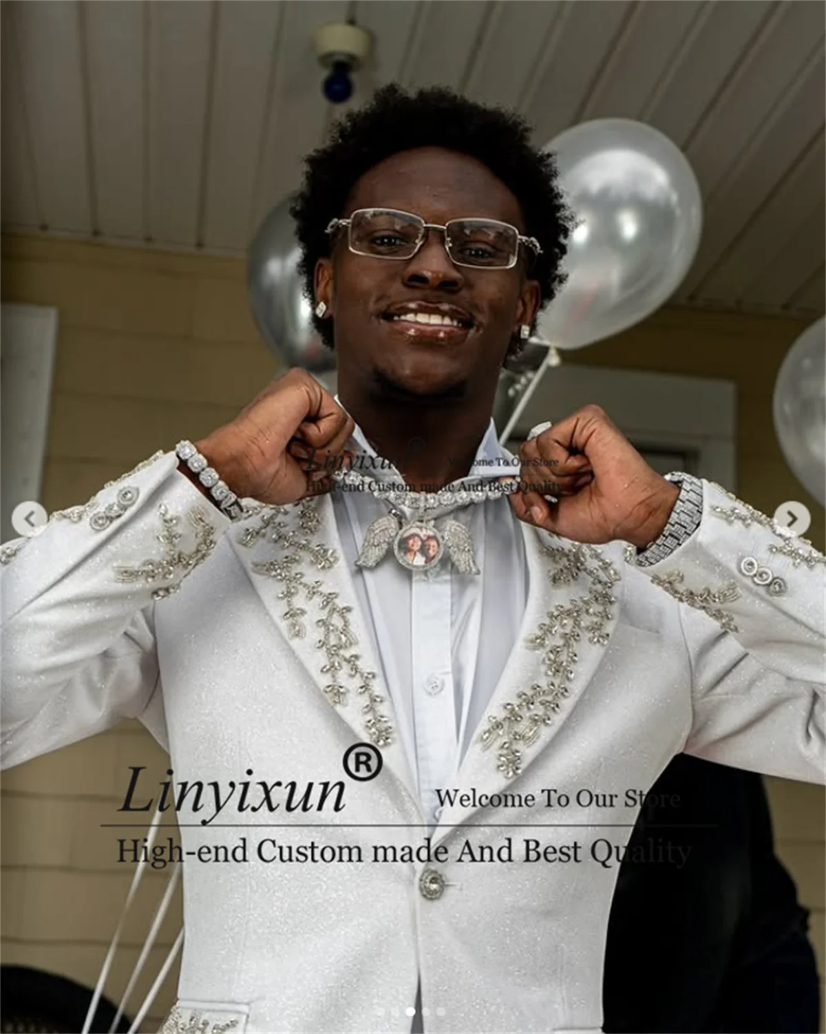 Men's Tuxedos Diamond Beaded Stone 2 Pieces Sets Prom Blazer Formal Banquet Groom Wedding