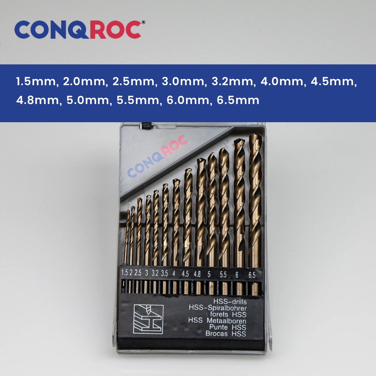 HSS M35 Cobalt Twist Drill Bits Set 13-Size Dia. 1.5&2.0&2.5&3.0&3.2&3.5&4.0&4.5&4.8&5.0&5.5&6.0&6.5mm Straight Shank with Case