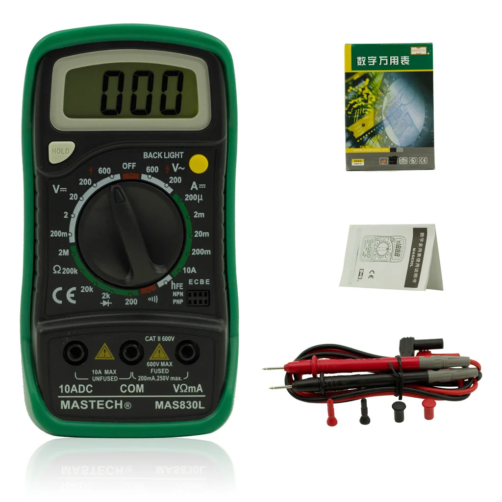 MASTECH MAS830L ̴ ޴ LCD ÷  Ƽ DC  ׽, Ʈ  Ȧ Ӽ ̿ hFE ׽Ʈ