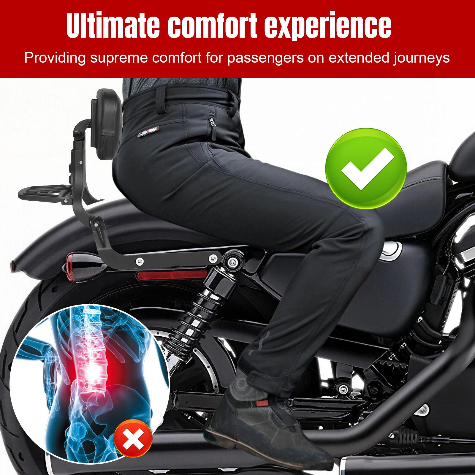 Motorcycle Back Cushion Pad Adjustable Passenger Backrest Pad Rotatable Multi-Purpose for Harley Street750/500 XG750/500 14-22