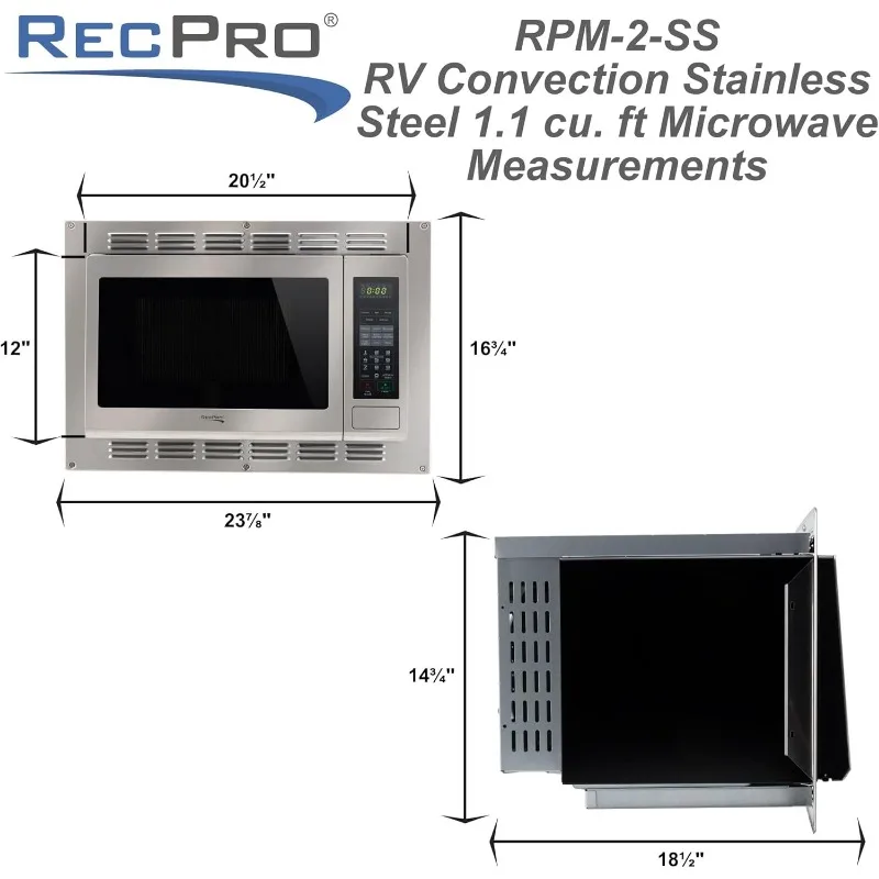 RecPro RV Convection Microwave Stainless Steel 1.1cu. ft. | 120V | Appliances | Direct Replacement for High Pointe and Greystone 3